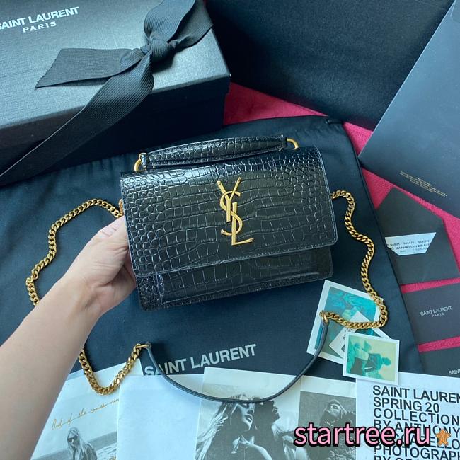 YSL Monogram Kate In Embossed Crocodile Shiny - 19cm*14*5.5 - 1