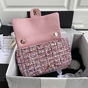 CHANEL Pink Tweed Fabric & Pearls Classic Single Flap Bag-26x16x5cm - 4