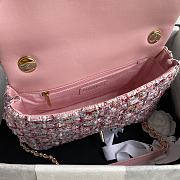 CHANEL Pink Tweed Fabric & Pearls Classic Single Flap Bag-26x16x5cm - 3