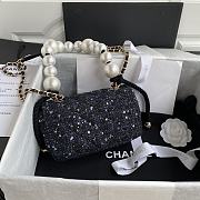 CHANEL Black Tweed Fabric & Pearls Classic Single Flap Bag-26x16x5cm - 4
