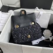 CHANEL Black Tweed Fabric & Pearls Classic Single Flap Bag-26x16x5cm - 3