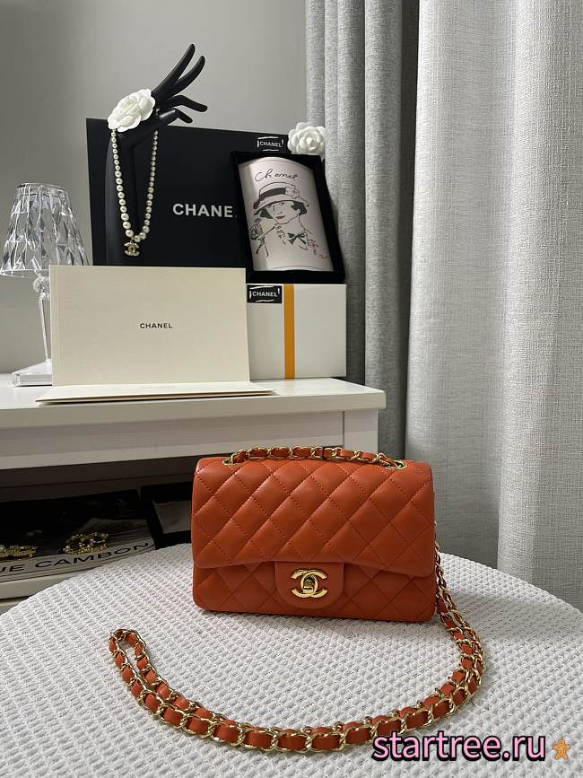 Chanel Mini Classic Flap Lambskin Orange-20cm - 1