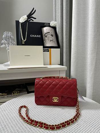 Chanel Mini Classic Flap Lambskin Rose Red-20cm