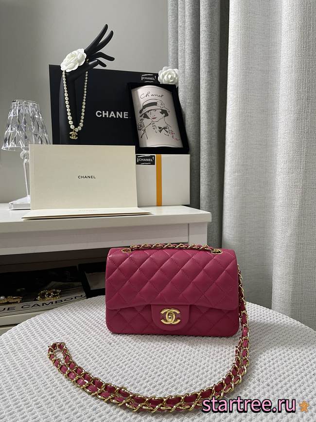 Chanel Mini Classic Flap Lambskin Rose Pink-20cm - 1