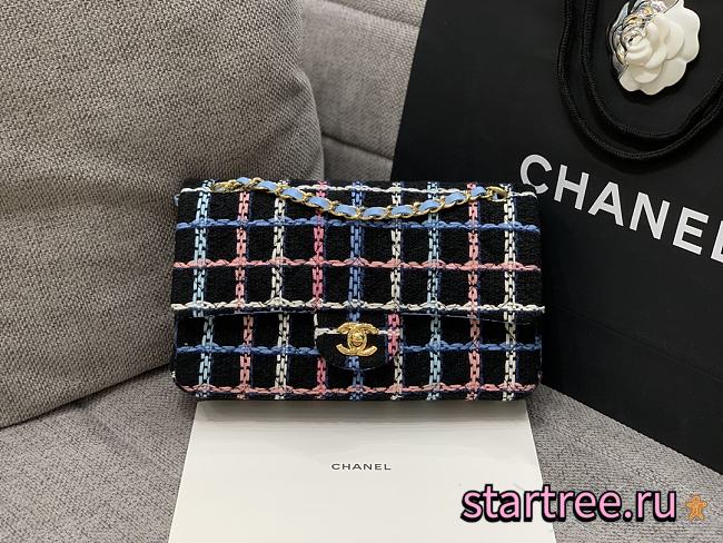 Chanel Navy Sparkle Tweed Classic Mini Rectangular Flap Bag-25cm - 1