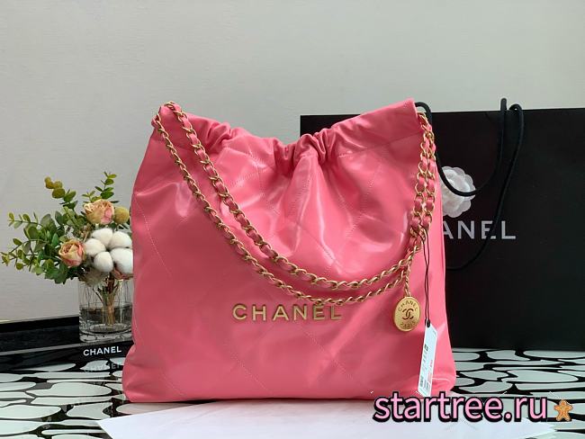 CHANEL 22 HANDBAG Shiny Calfskin & Gold-Tone Metal Pink - 1