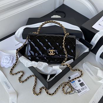 Chanel Black Quilted Patent Leather Bag-19cm