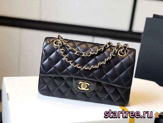 Chanel Double Flap Bag Lambskin Black with Gold Hardware 23cm  - 1