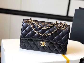 Chanel Double Flap Bag Lambskin Black with Gold Hardware 23cm 