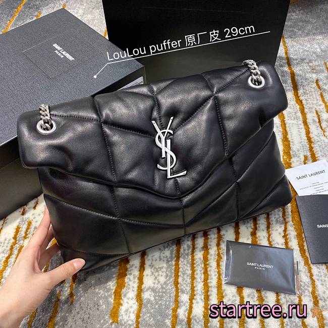 YSL| Loulou Puffer Small Bag In Quilted Lambskin Black Silver - 29x17x11cm - 1