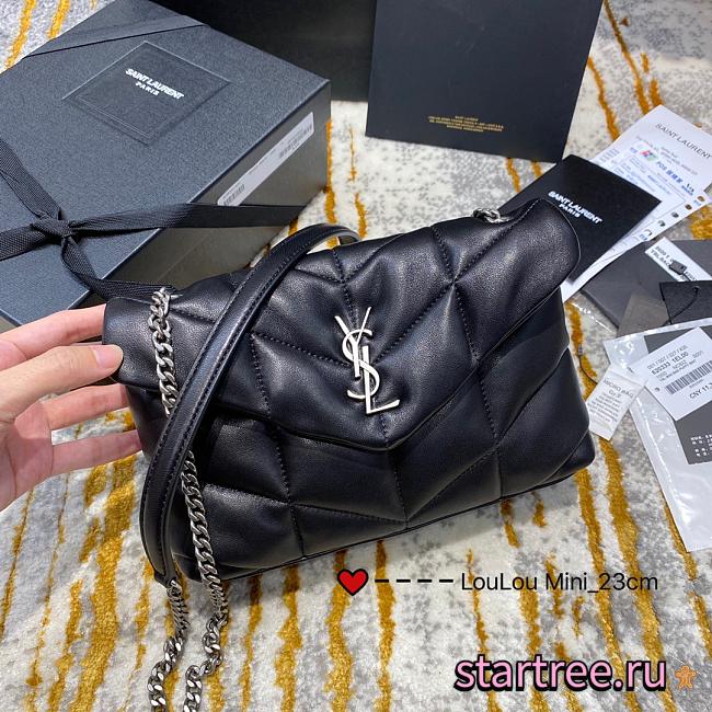 YSL| Loulou Puffer Small Bag In Quilted Lambskin Black Silver-23×15.5×5.8cm - 1