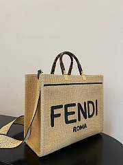 Fendi Tote Sunshine Medium Black and natural straw shopper - 3