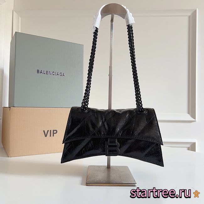 Balenciaga Small Crush chain quilted leather bag Black-25cm*15cm*8cm - 1