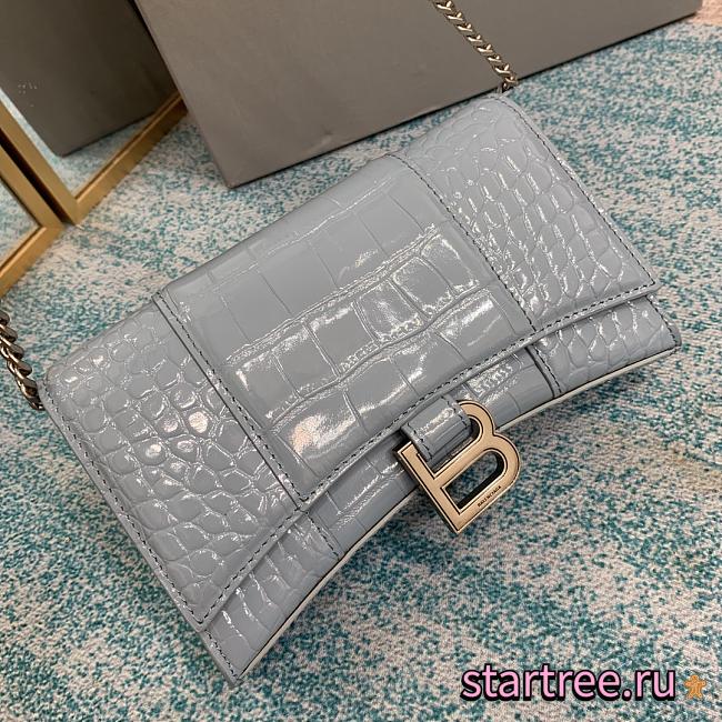 Balenciaga Hourglass embossed leather chain wallet-19cm - 1
