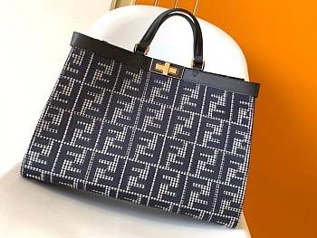 Fendi X-Tote Gray houndstooth wool shopper with FF embroidery