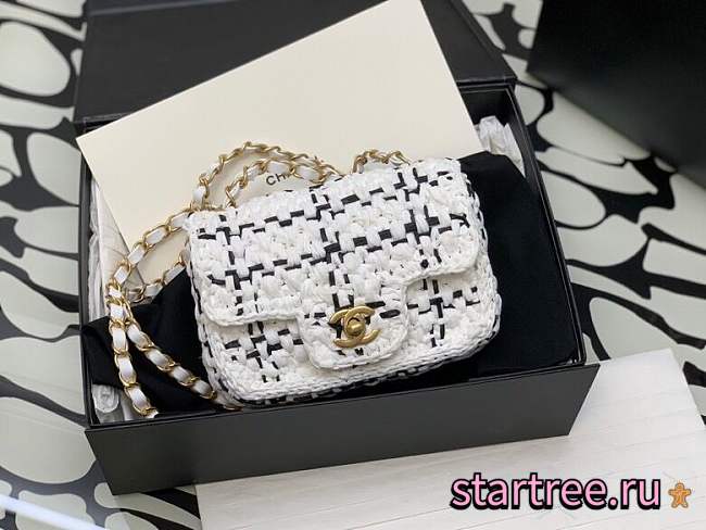 Chanel Mini Flap Bag Braided Tweed White and Black - 1