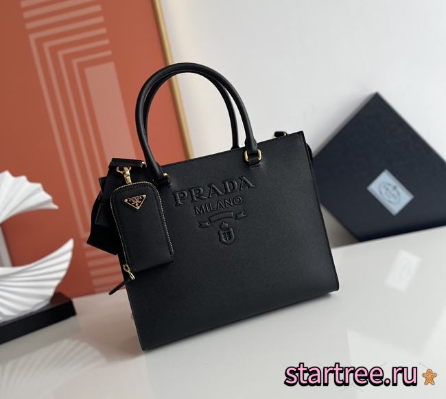  PRADA Saffiano Lux Shoulder Bag Black-28cm - 1