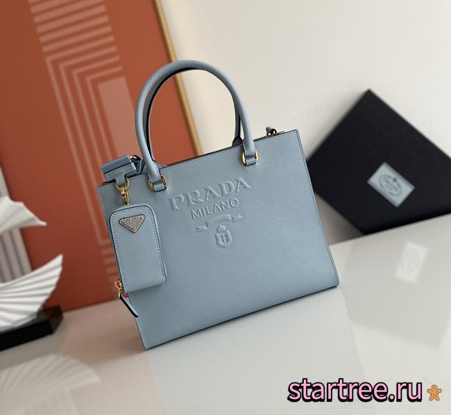 PRADA Saffiano Lux Shoulder Bag Blue-33cm - 1