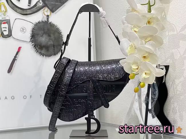 Dior Saddle Bag With Strap Black Dior Oblique Embossed Calfskin - 1