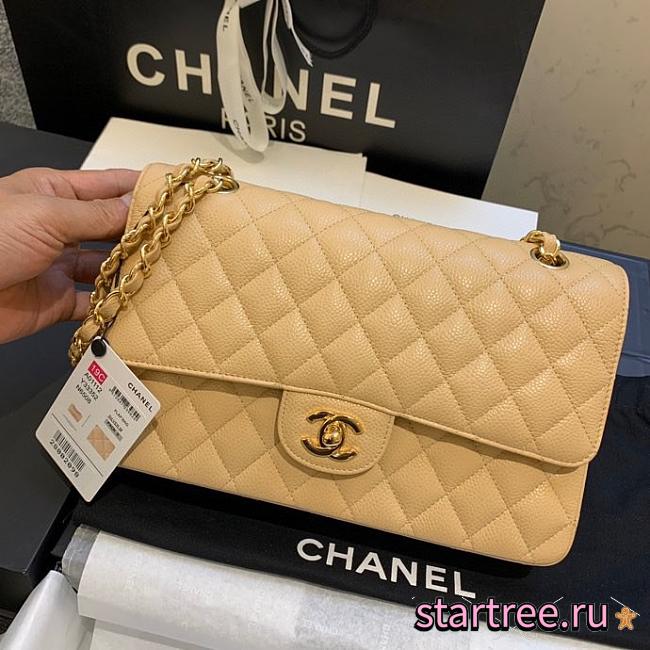 CHANEL Classic Double Flap Medium Shoulder Bag apricot Caviar - 1