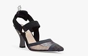 Fendi Black leather and mesh, high-heeled slingbacks - 3