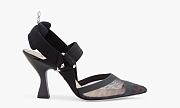 Fendi Black leather and mesh, high-heeled slingbacks - 2