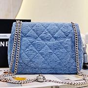 CHANEL Denim Quilted Camellia Medium Flap Bag - 3