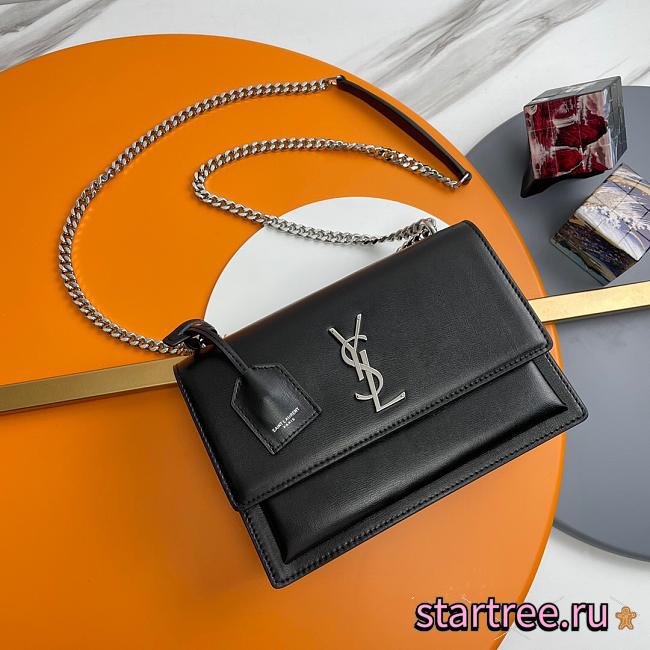YSL Sunset Embossed Shiny Leather Silver Black 442906 - 1