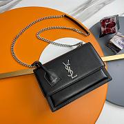 YSL Sunset Embossed Shiny Leather Silver Black 442906 - 1