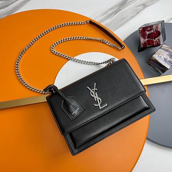 YSL Sunset Embossed Shiny Leather Silver Black 442906