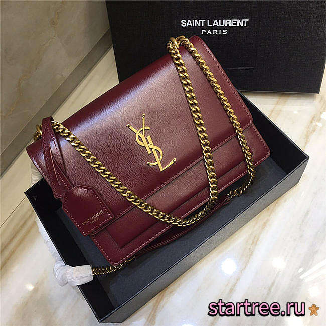 YSL Sunset Leather Crossbody Red Bag with Gold Hardware 22cm - 1