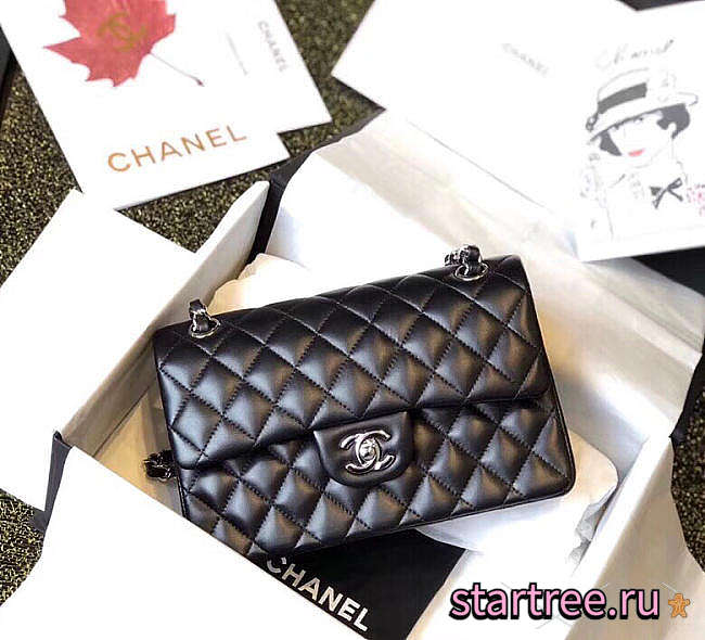 Chanel Double Flap Bag Lambskin Black with Silver Hardware 23cm - 1