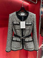 Chanel Tweed Black Long Jacket With belt - 1