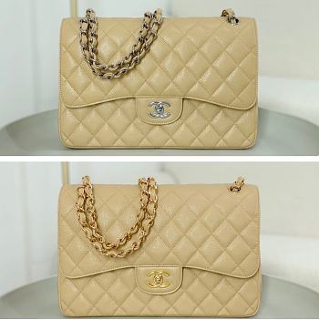 Chanel Caviar Leather Jumbo Flap Bag Gold/Silver Beige Large 30cm