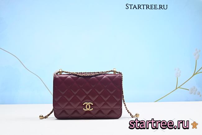 Chanel Caviar Quilted Studded CC Wallet On Chain WOC Burgundy-19cm - 1