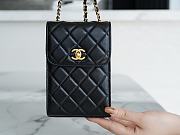 CHANEL Lambskin Quilted Flap Phone Holder With Chain Black - 1