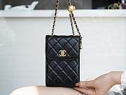 CHANEL Lambskin Quilted Flap Phone Holder With Chain Black - 5