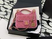 CHANEL SMALL HOBO BAG Velvet & Gold Metal Pink - 1