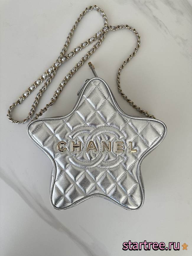 Chanel Star-Shaped Silver Lamskin Bag - 1