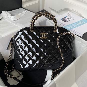 Chanel 23s Shopping Bag Patent Gold Metal Black-20.5 × 28.5 × 7 cm