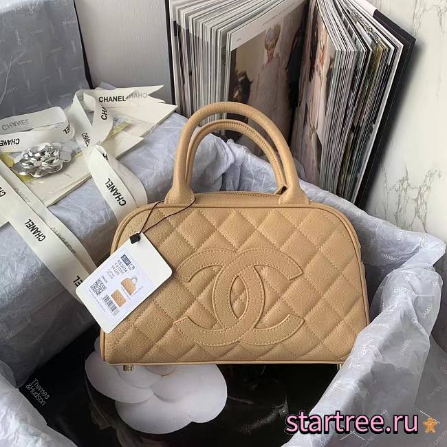 Chanel Bowling Handbag Beige Caviar - 1