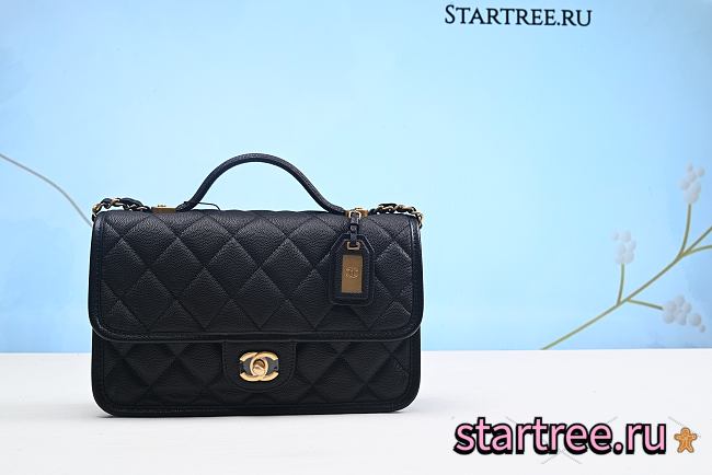 CHANEL Caviar Quilted School Memory Small Top Handle Flap Black - 1