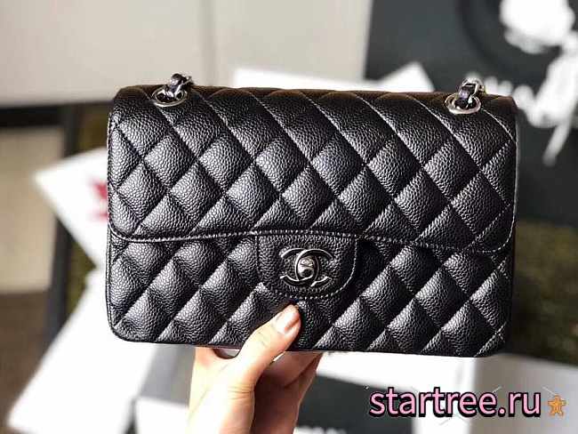 Chanel Double Flap Bag Caviar Black with Silver Hardware 23cm - 1