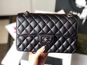 Chanel Double Flap Bag Caviar Black with Silver Hardware 23cm