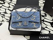 Chanel Classic Handbag Embroidered Denim Blue - 1