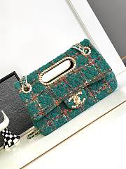 CHANEL 2023 Fall Green Tweed Large Double Flap Chain & Pearl Embellished Bag - 1