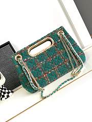 CHANEL 2023 Fall Green Tweed Large Double Flap Chain & Pearl Embellished Bag - 4