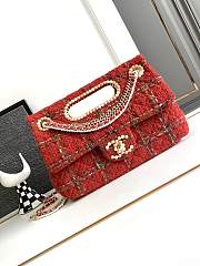 CHANEL 2023 Fall Red Tweed Large Double Flap Chain & Pearl Embellished Bag - 1