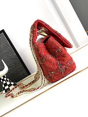 CHANEL 2023 Fall Red Tweed Large Double Flap Chain & Pearl Embellished Bag - 4