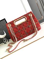 CHANEL 2023 Fall Red Tweed Large Double Flap Chain & Pearl Embellished Bag - 2